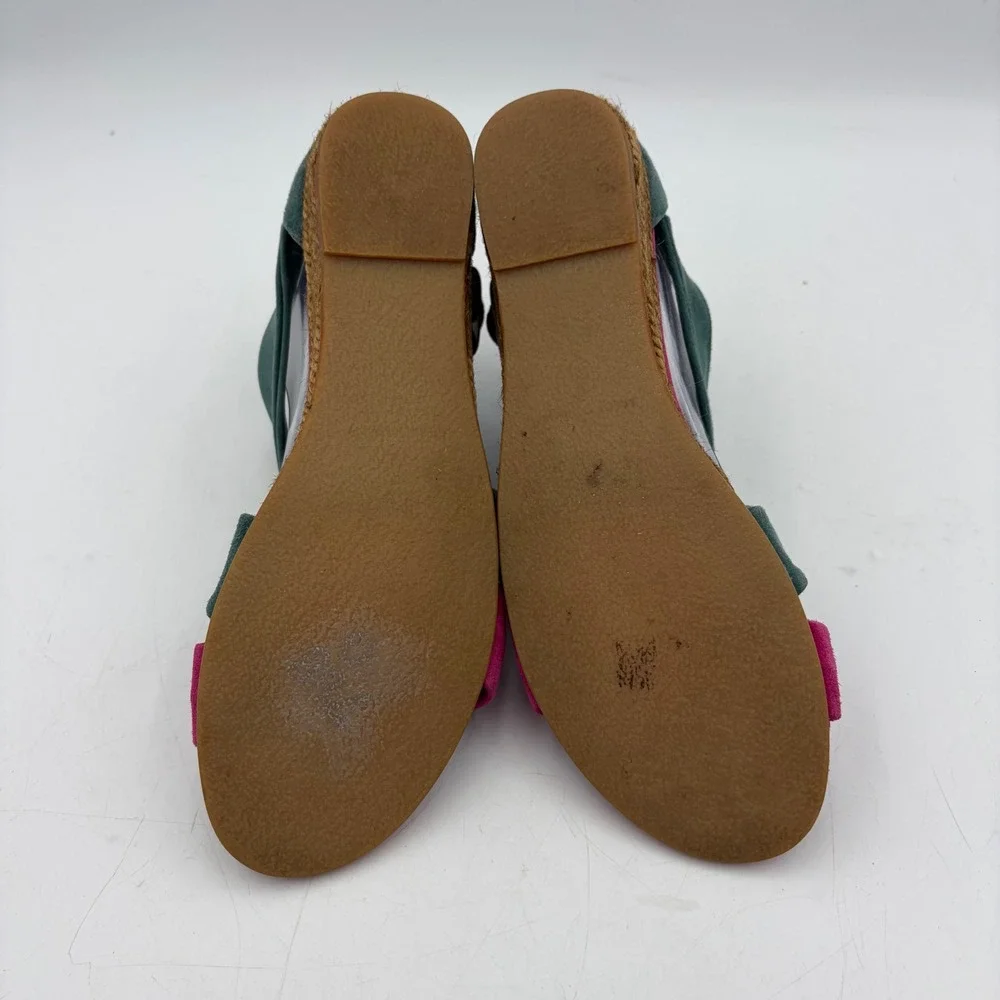 Suede Espadrille Sandals Flats Teal Pink Colorblock Artsy Spain Women 6-6.5 READ